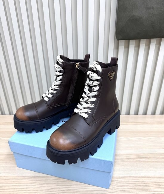 Prada Genuine Leather Thick Sole Non-slip Durable Martin Boots