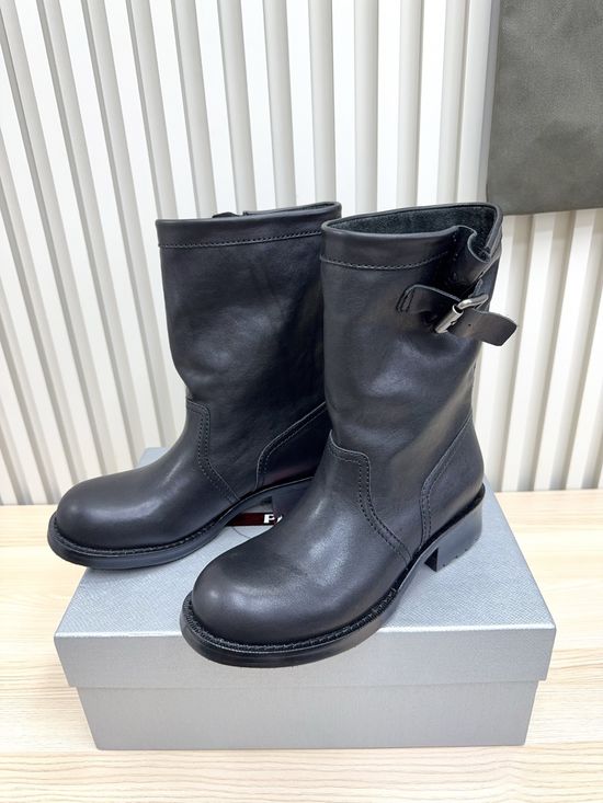 Prada Genuine Leather Riding Boots With Non-slip Sole