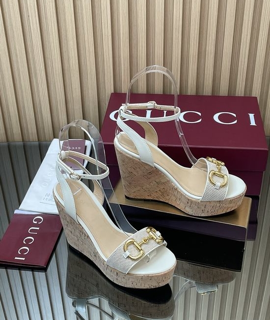 Gucci Horsebit Wood Grain Platform Peep Toe Wedge Sandals