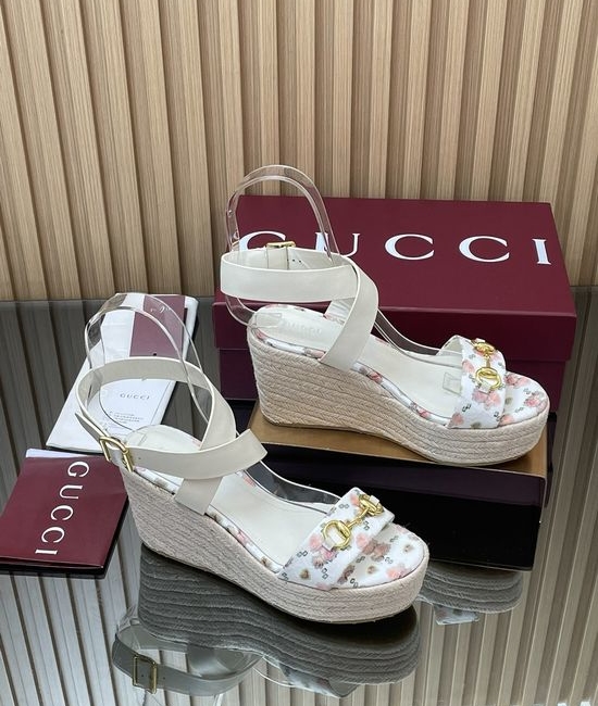 Gucci Floral Print Platform Peep Toe Wedge Sandals