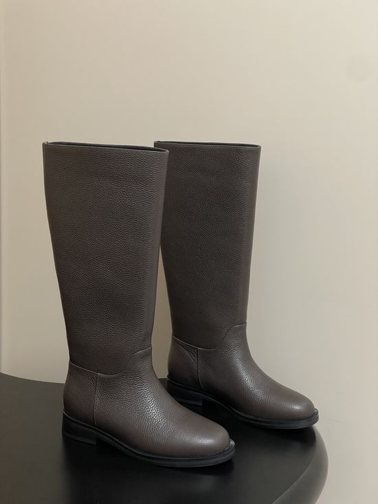 Khaite Litchi Grain Leather Pull-on Knee High Boots