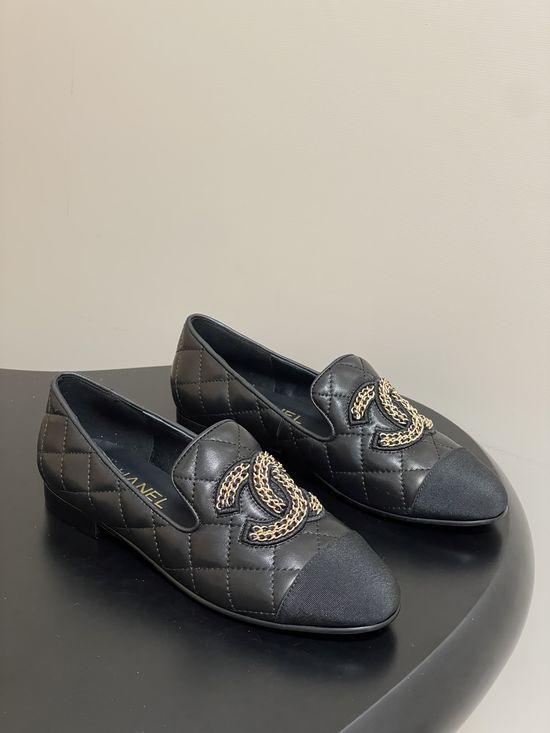 Chanel Quilted Loafers Stitched Logo Leather Outsole