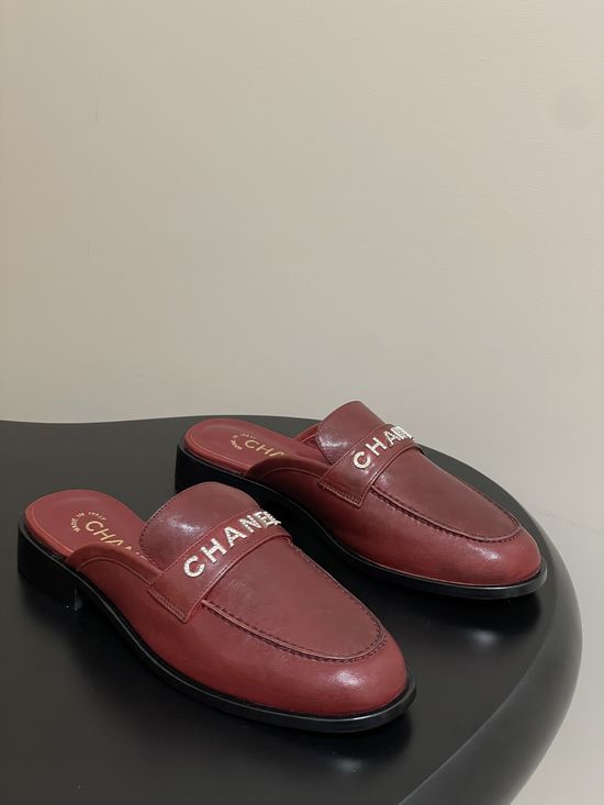 Chanel Crystal Buckle Thick Sole Leather Loafer Mules