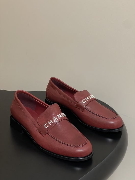 Chanel Crystal Buckle Thick Sole Leather Loafer Mules