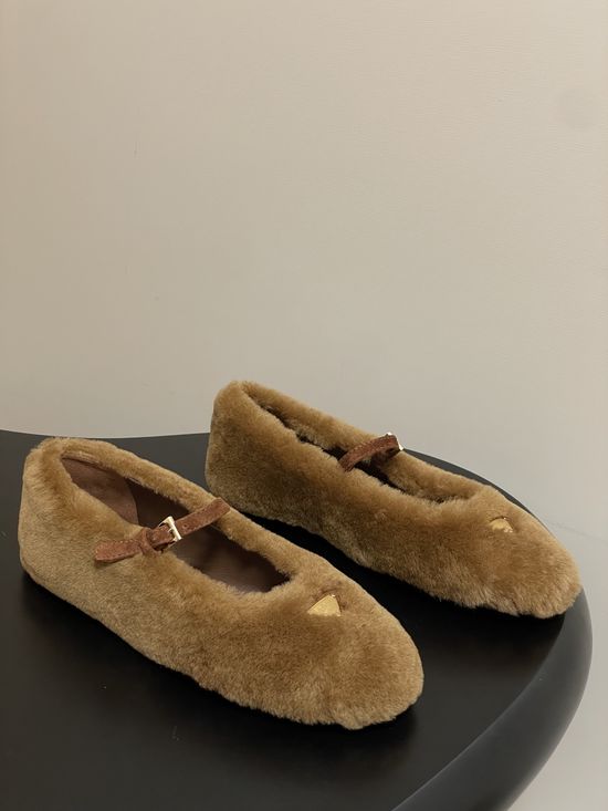 Prada Wool Mary Jane Ballet Flats with Decorative Buckle