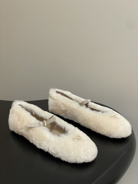 Prada Wool Mary Jane Ballet Flats with Decorative Buckle