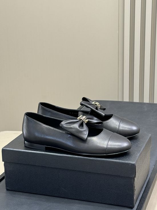 Chanel Satin Bow Decor Sheepskin Leather Flats For Daily Wear