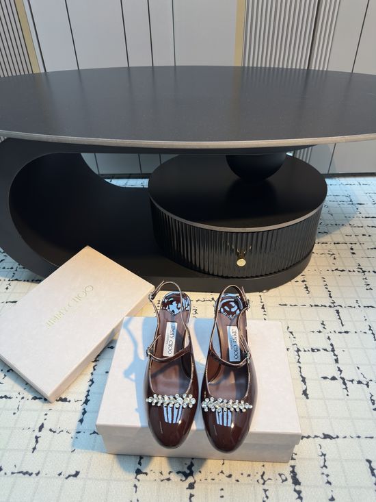 Jimmy Choo Rhinestone Chunky Heel Sandals Genuine Leather Sole