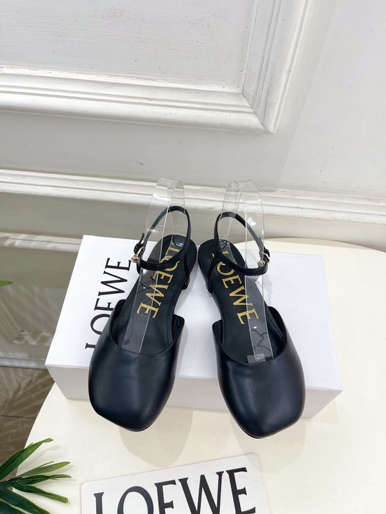 Loewe Ankle Strap Soft Leather Ballet Flat Shoes