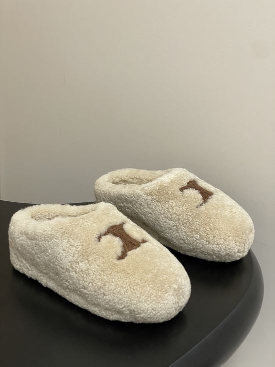 Celine Wool Upper Fleece Lined Platform Mule Slippers