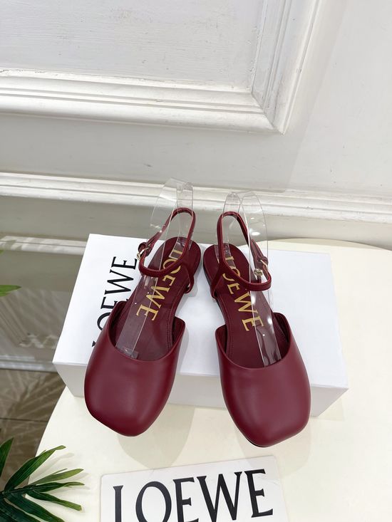 Loewe Ankle Strap Soft Leather Ballet Flat Shoes