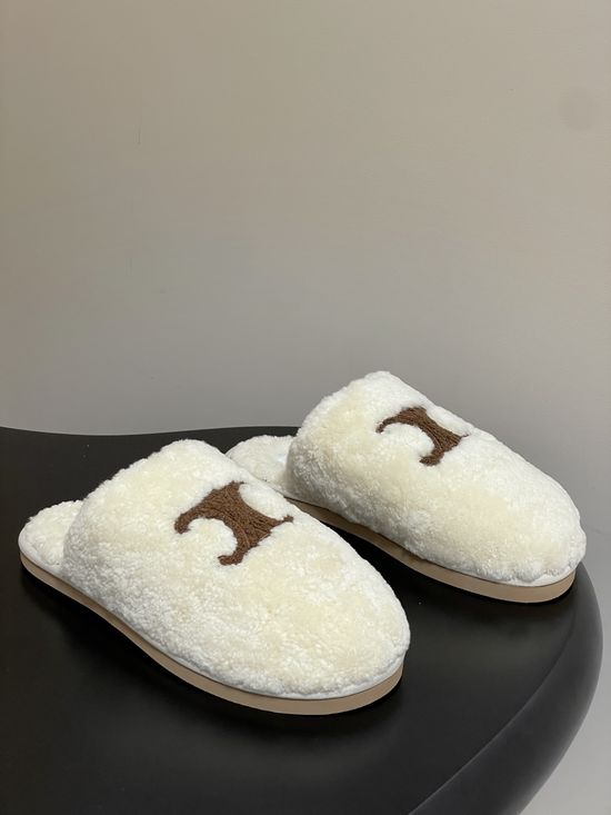Celine Premium Wool Slip-On Mules with Non-Slip Rubber Sole