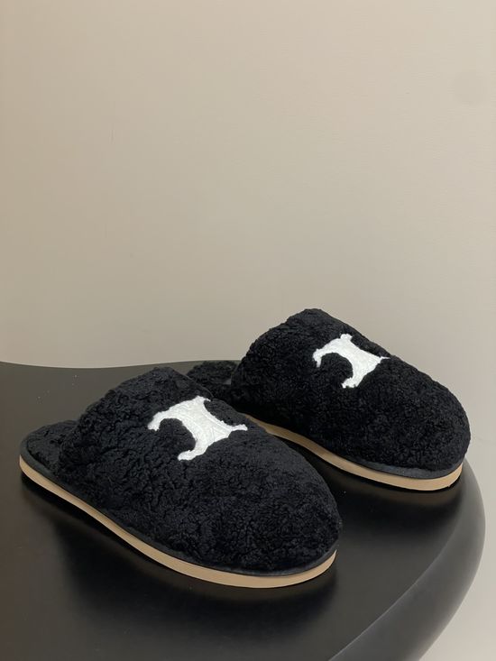 Celine Premium Wool Slip-On Mules with Non-Slip Rubber Sole