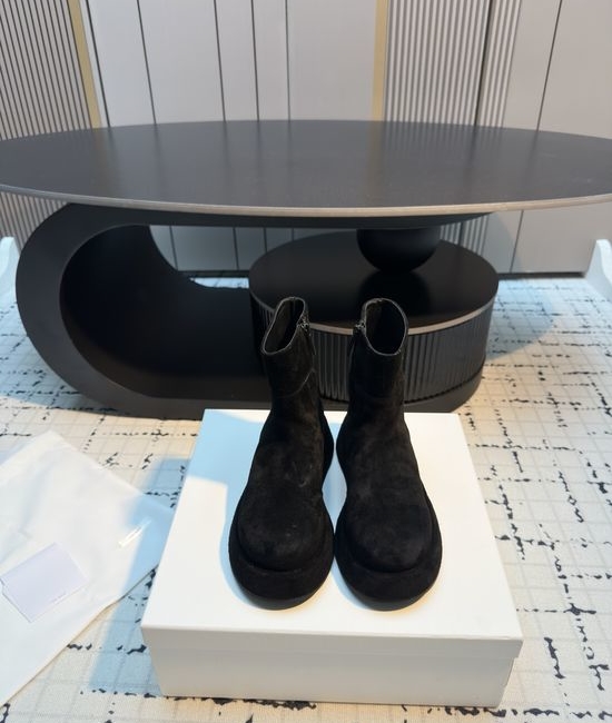 The Row Minimalist Round Toe Chunky Sole Short Ankle Boots