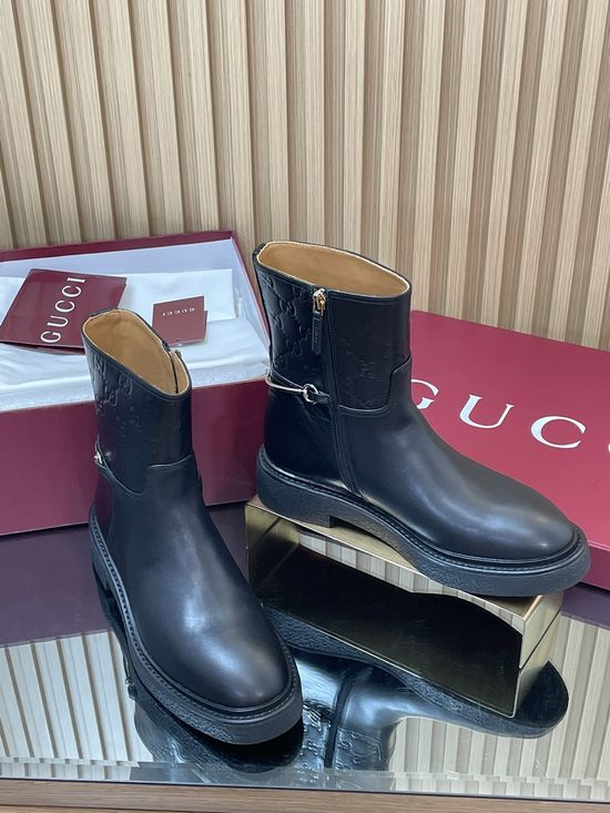 Gucci Embossed Leather Horsebit Chelsea Ankle Boots