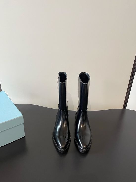 Prada Pointed Toe Chunky Platform Casual Motorcycle Boots
