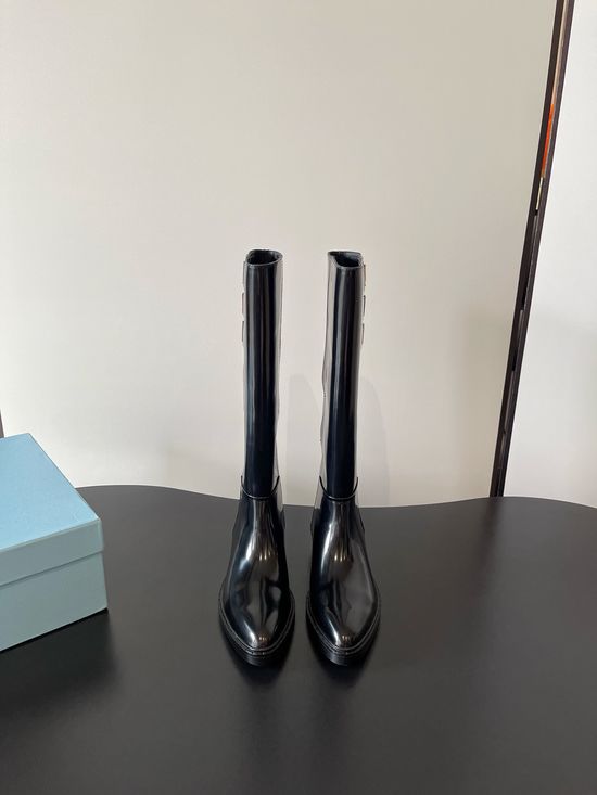Prada Pointed Toe Platform Chunky Heel Biker Boots