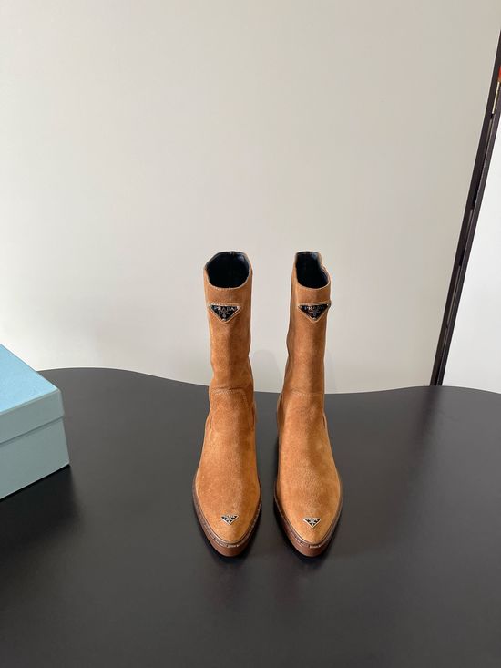 Prada Pointed Toe Chunky Platform Casual Motorcycle Boots