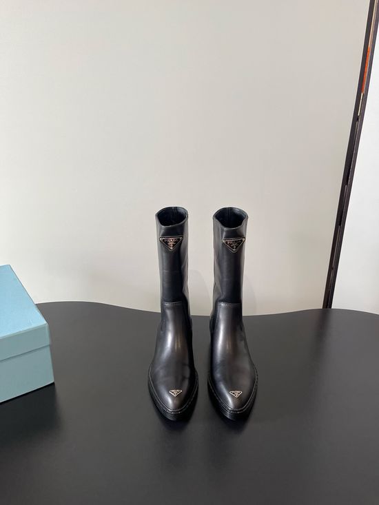 Prada Pointed Toe Chunky Platform Casual Motorcycle Boots