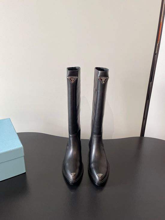 Prada Pointed Toe Platform Chunky Heel Biker Boots