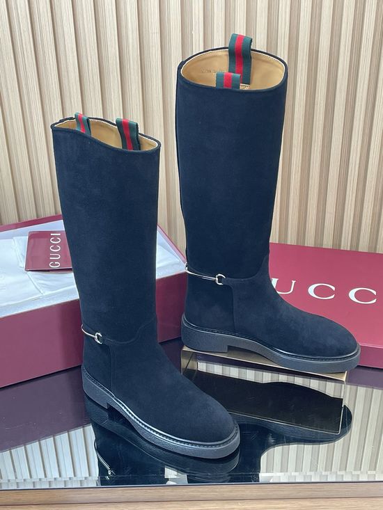Gucci Suede Over-the-Knee Riding Boots Equestrian Horsebit Design