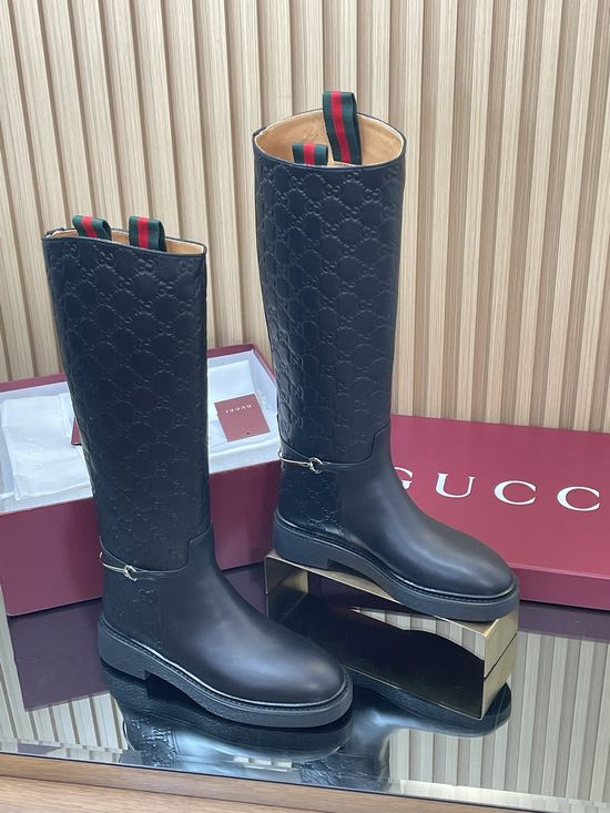 Gucci Embossed Leather Over-the-Knee Riding Boots Horsebit Detail