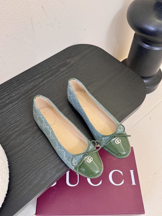 Gucci Bow Decor Ballet Flats Embroidered Soft Sole Casual