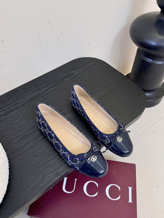 Gucci Bow Decor Ballet Flats Embroidered Soft Sole Casual