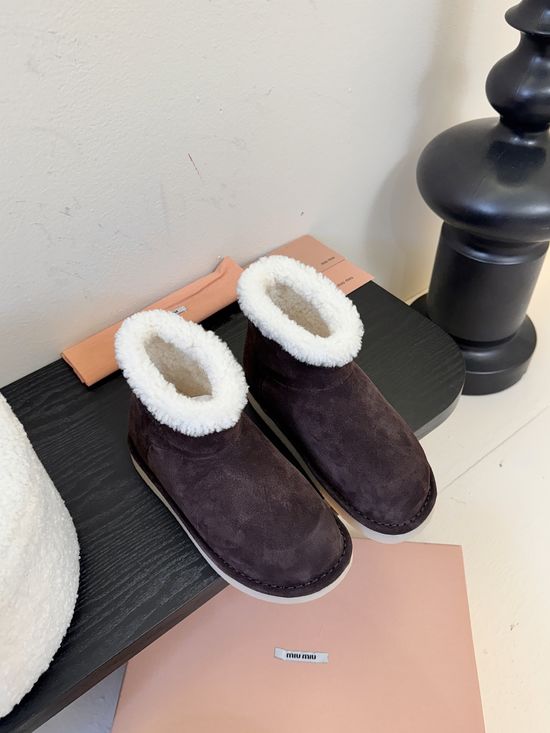 Miu Miu Suede Winter Boots With Plush Trim Warm Non-slip