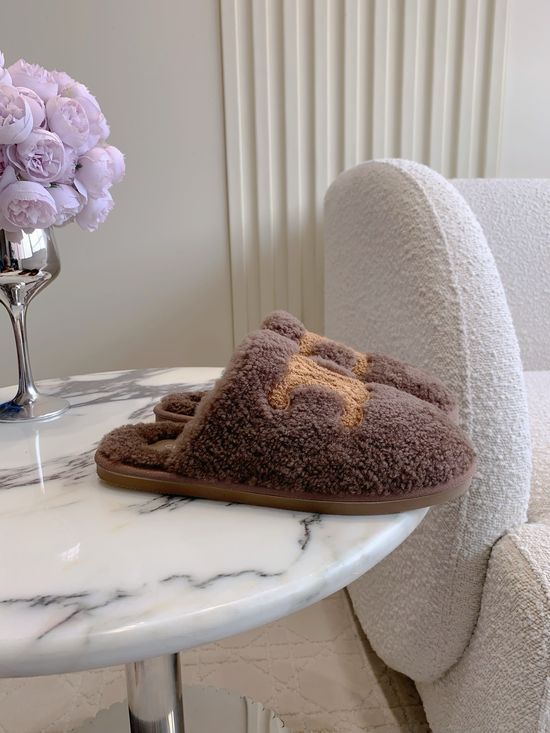 Celine Wool Lined Mule Slippers Soft Cozy Fashion