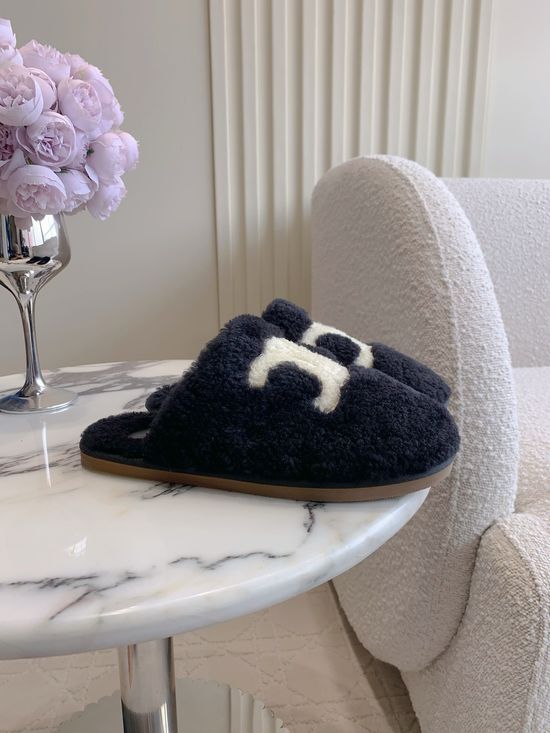 Celine Wool Lined Mule Slippers Soft Cozy Fashion
