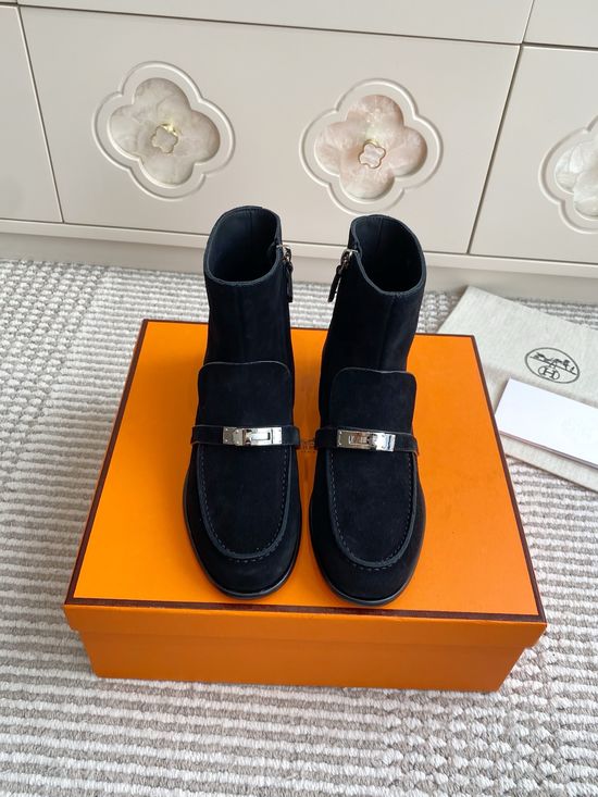 Hermes Elegant Ankle Boots With Decorative Buckle Detail