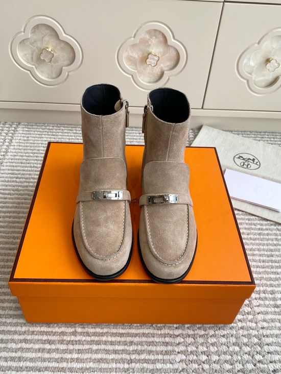 Hermes Elegant Ankle Boots With Decorative Buckle Detail