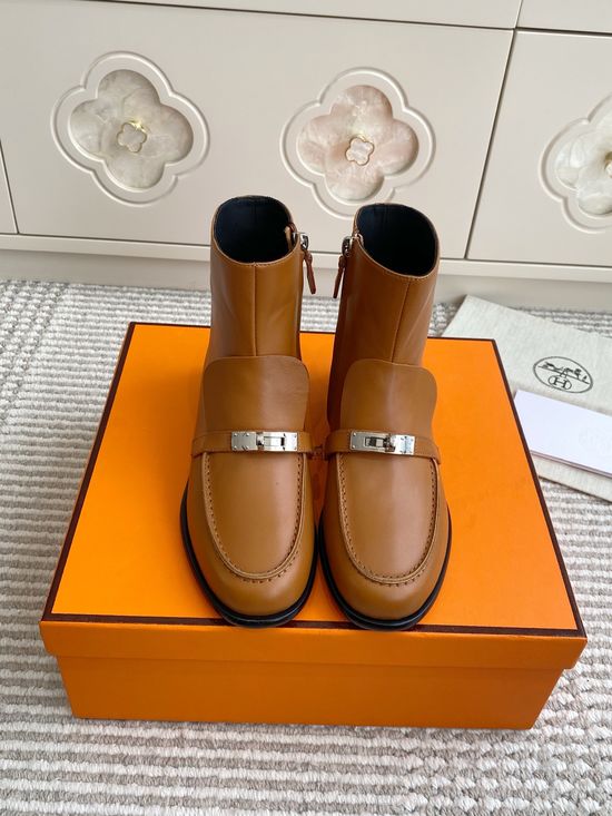 Hermes Elegant Ankle Boots With Decorative Buckle Detail