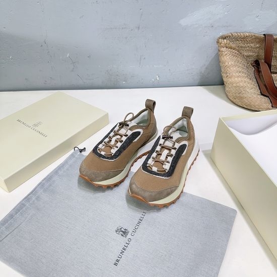 Brunello Cucinelli Suede Leather Beaded Chain Comfort Casual Sneakers