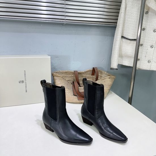 Brunello Cucinelli Square Toe Block Heel Elastic Chelsea Ankle Boots