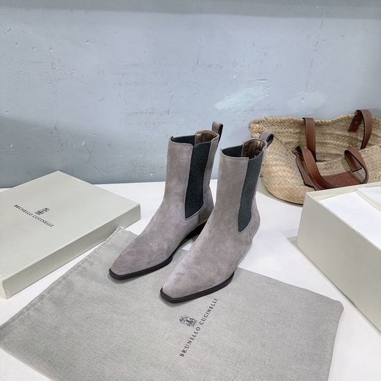 Brunello Cucinelli Square Toe Block Heel Elastic Chelsea Ankle Boots