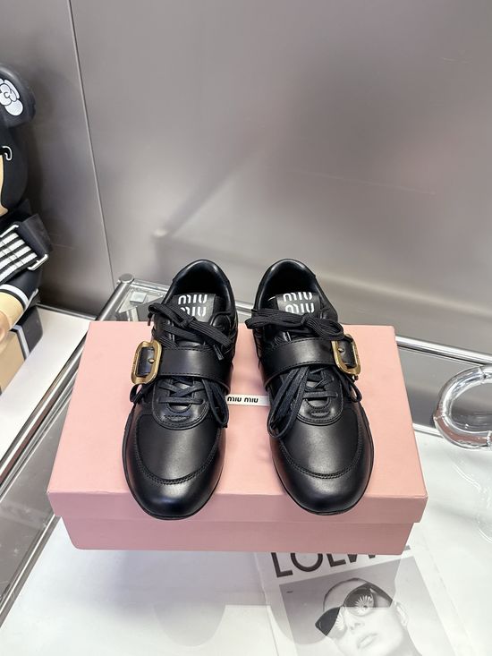 Miu Miu Vintage Genuine Leather Dress Shoes with Metal Buckle