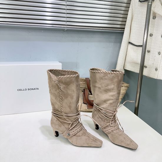 Celine Vintage Suede Woven Square Toe Mid Calf Boots