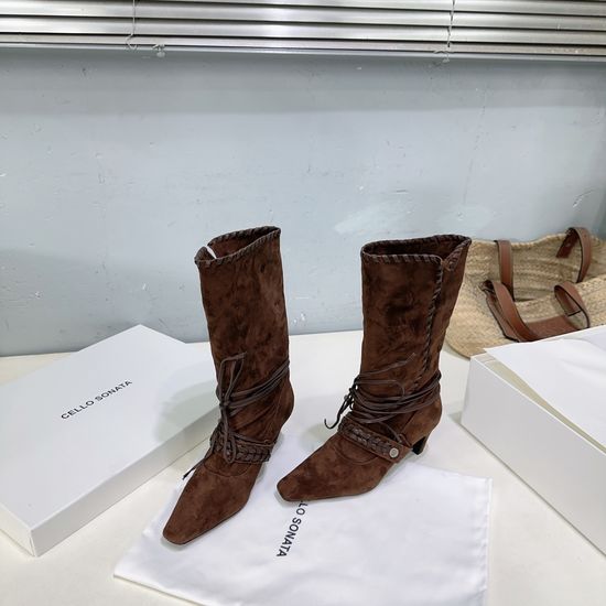 Celine Vintage Suede Woven Square Toe Mid Calf Boots
