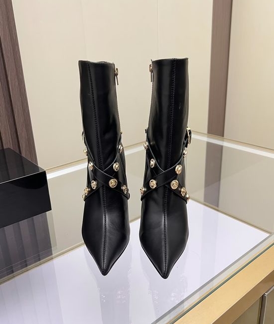 Versace Elegant High Heel Leather Ankle Boots
