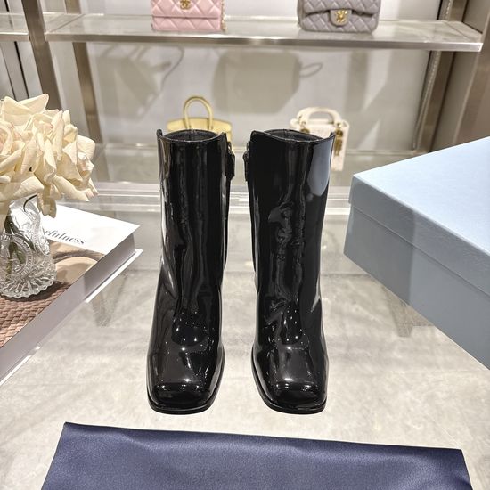 Prada Elegant Block Heel Ankle Boots With Leather Lining