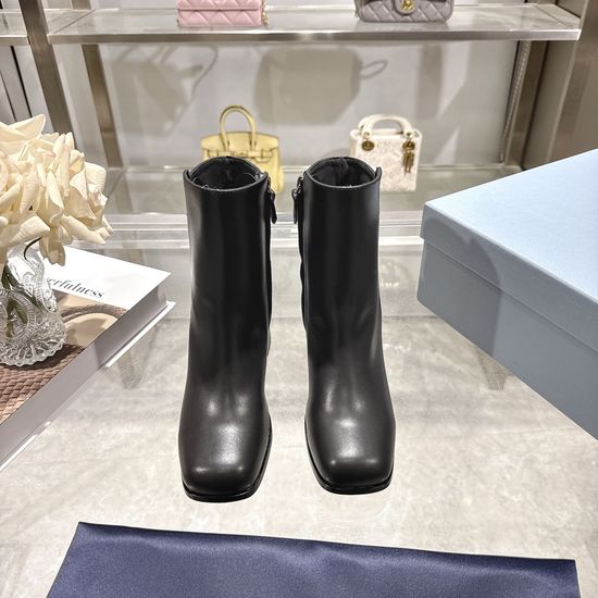 Prada Elegant Block Heel Ankle Boots With Leather Lining