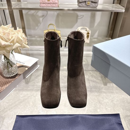 Prada Elegant Block Heel Ankle Boots With Leather Lining