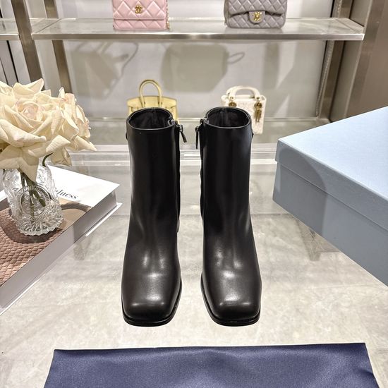 Prada Elegant Block Heel Ankle Boots With Leather Lining
