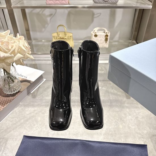 Prada Elegant Block Heel Ankle Boots With Leather Lining