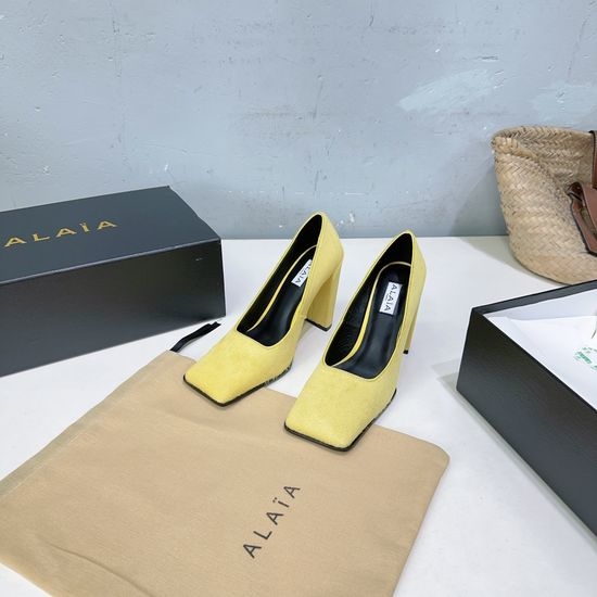 Alaia Chunky Heel Square Toe Shoes Comfortable Versatile Style