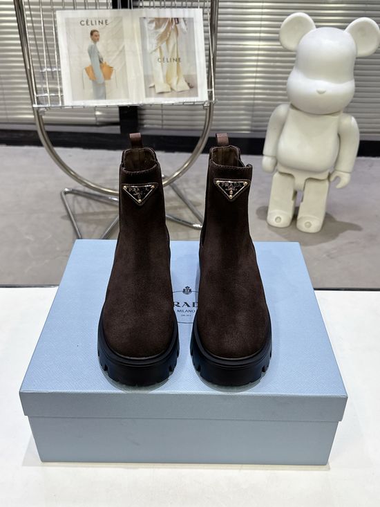 Prada Premium Leather Ankle Boots Ultra Light Cushioned Sole