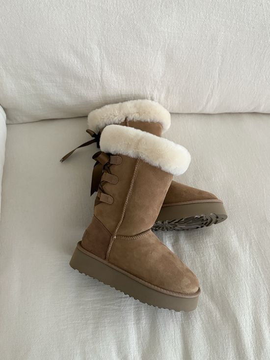 UGG Faux Fur Lined Platform Shoes with Back Ribbon Accent