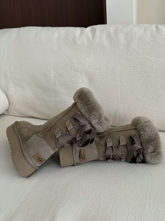 UGG Faux Fur Lined Platform Shoes with Back Ribbon Accent